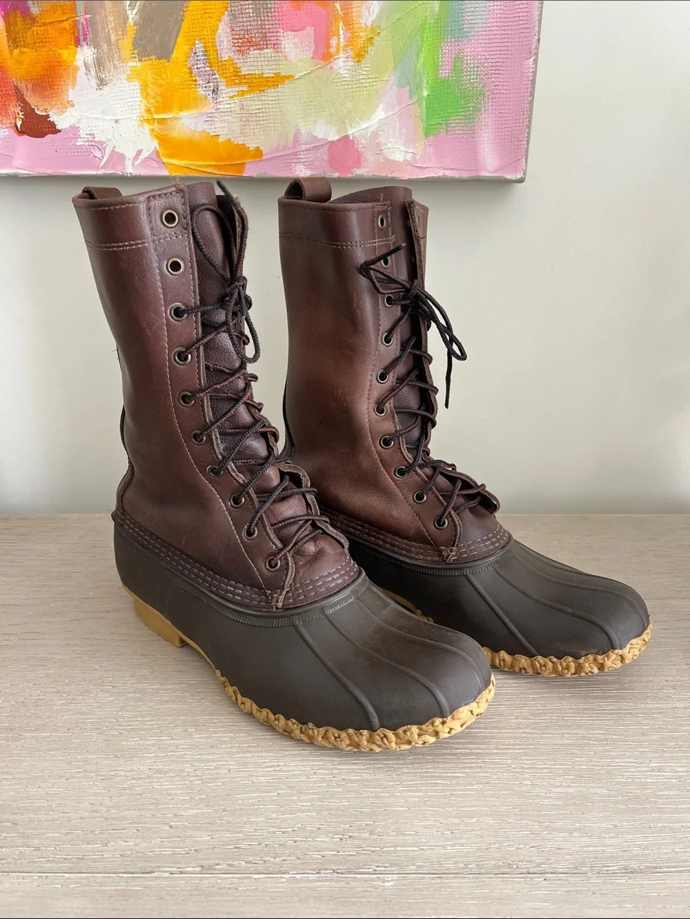 Men's L.L. Bean, Maine hunting shoe Brown Leather Lace-Up Duck Boots size 10